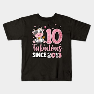 Awesome Since 2013 Cow Print 10Th Birthday Outfit For Girl Kids T-Shirt